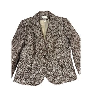 Worthington Womens Blazer Size 8 Brown Metallic Jacquard Pattern One Button Line